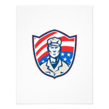 American Soldier With Stars and Stripes Shield Ret Personalized Invite