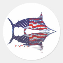 AmericanFlag Marlin by FishTs.com Round Stickers