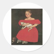 Ammi Phillips Girl in Red with her cat and dog Sticker