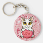 Amour blanc Keychain de coeur de sucrerie de chat  Porte-clés