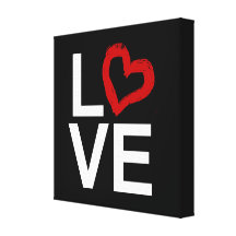 AMOUR, noir et blanc avec le coeur esquissé rouge Impression Sur Toile