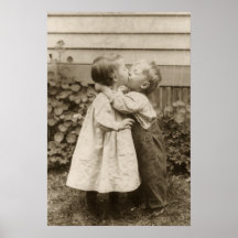 Amour vintage Romance, enfants embrassant, premier Posters