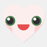 Amoureux heureux Valentine de visage de Kawaii Autocollant En Cœur