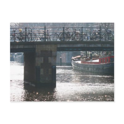 Amsterdam Bicycle Bridge Canal  Photo Postcard by hollandshop