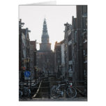 Amsterdam Canal with Bikes and Old Church Card