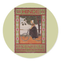 Amsterdam Vintage Bicycle Poster Art Round Stickers