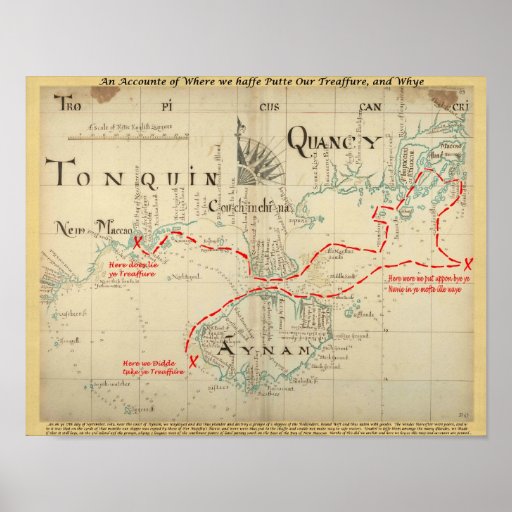 An Authentic 1690 Pirate Map (with embellishments) Print