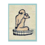 An elderly man bathing in a wooden tub post cards