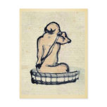 An elderly man bathing in a wooden tub post cards
