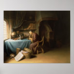 An Old Man Lighting his Pipe in a Study Posters