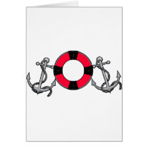 Anchor life ring red greeting cards