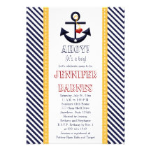 Anchor Nautical Baby Shower Invitations Yellow