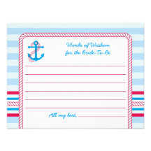Anchor Nautical Bridal Advise Card Personalized Invite