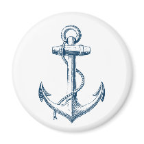 Anchor Nautical Decor Magnet Gift Navy Blue White