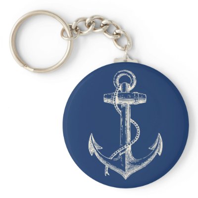 Anchor Nautical Keychain Gift Navy Blue White by 17Minutes