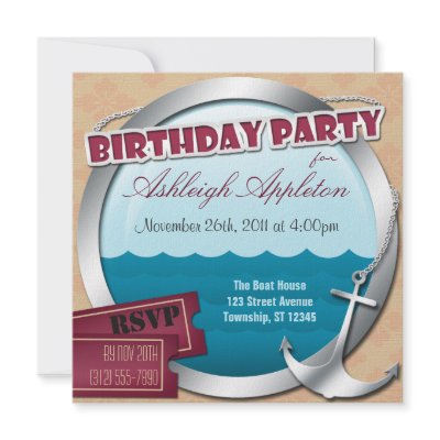 Anchor & Porthole At Sea Birthday Invitations by Birthday_Delight