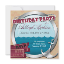 Anchor & Porthole At Sea Birthday Invitations
