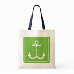 Anchors Away Budget Tote - Lime Green and White Canvas Bags
