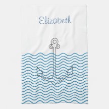 Anchor's Away! Girly Nautical Retro Custom Towel