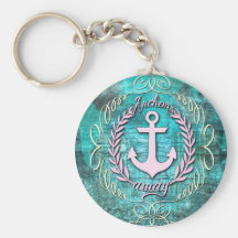 Anchors away heraldic nautical art in teal. key chain