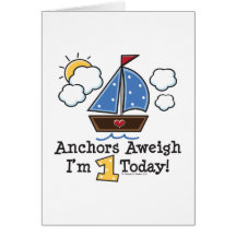 Anchors Aweigh Sailboat 1st Birthday Invitations Cards