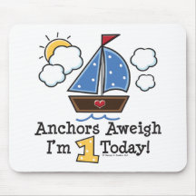 Anchors Aweigh Sailboat 1st Birthday Mousepad