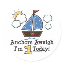 Anchors Aweigh Sailboat 1st Birthday Stickers