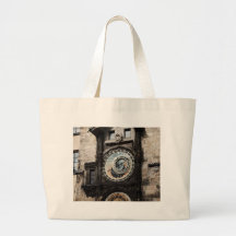 Ancient Astrology Timepiece Clock in Prague Czech Canvas Bags
