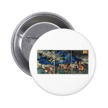 Ancient Japanese Painting of Samurai and Mongols Buttons