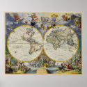 Ancient Map of the World in Two Hemispheres 1683 posters