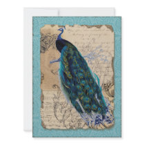 Ancient Peacock Save the Date Cards - Aqua Blue