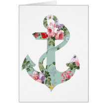 Ancre florale verte rose rouge vintage de motif cartes de vœux