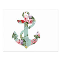 Ancre florale verte rose rouge vintage de motif cartes postales