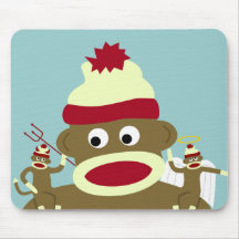 Ange et diable de singe de chaussette tapis de souris