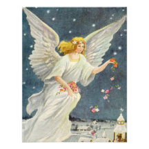 Ange victorien de Noël vintage avec des roses d'ét Invitations