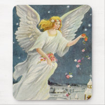 Ange victorien de Noël vintage avec des roses d'ét Tapis De Souris