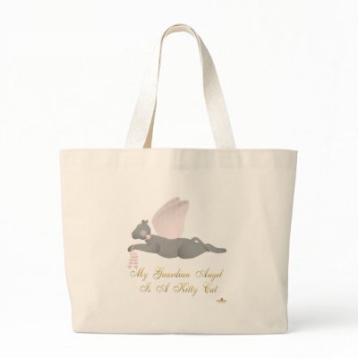 Angel Cat Dark Grey Pink Roses Guardian Angel Kitt Canvas Bag by animalacres