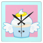 Angel Food Cupcake Square Wall Clocks