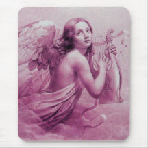 ANGEL PLAYING LYRA OVER THE CLOUDS pink Mouse Pads