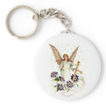 Angel With Cross And Clematis Flower Keychain