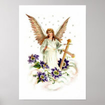 Angel With Cross And Clematis Flower Print
