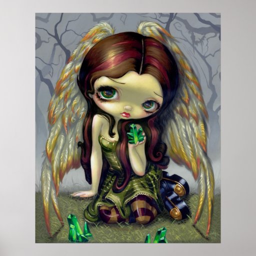 Angel with Emeralds ART PRINT big eyed angel