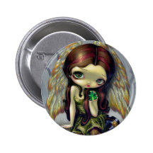 "Angel with Emeralds" Button