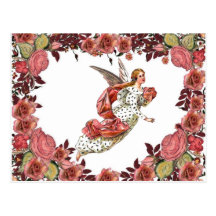 Angel With Pink Ribbon And Roses Post Cards