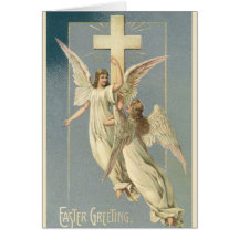 Anges victoriens vintages de Pâques avec une croix Cartes De Vœux