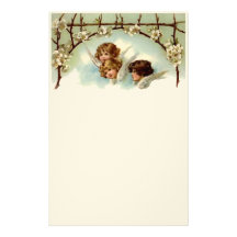 Anges vintages et papeterie de feutre de fleurs motifs pour papier à lettre