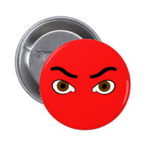 angry brown eyes thick brow pinback button