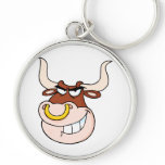 angry bull head grinning cartoon key chain