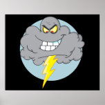 Angry Cartoon Black Cloud With Lightning Posters