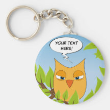 Angry cartoon owl - multiple colours key chain